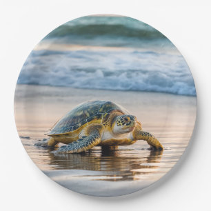 Schildkrötenwanderung auf dem Nassstrand Pappteller