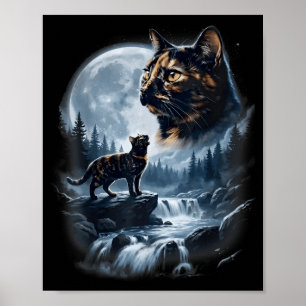 Schildpattkatze heult zum Mond 90er Retro-Katze Poster