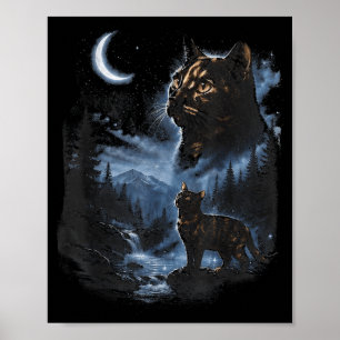 Schildpattkatze heult zum Mond Vintage-Katze Poster