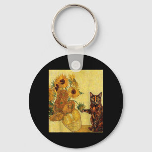 Schildpattkatze Sonnenblumen Van Gogh Kunstparodie Schlüsselanhänger