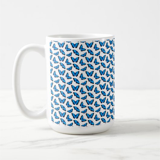 Schillernde Blaue Schmetterlinge Schwarzer Kaffeeb Kaffeetasse (Links)