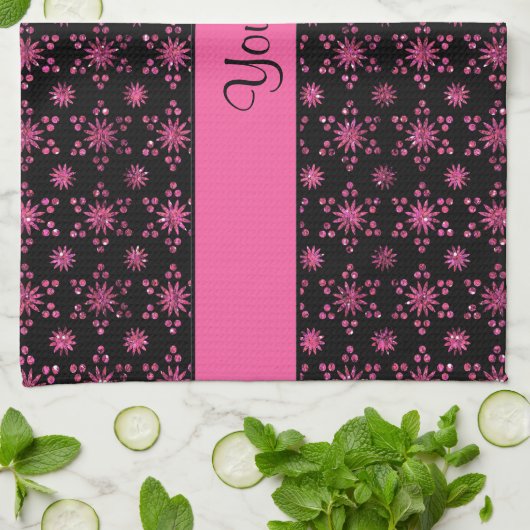 Schillernde funkelnd heißes Rosa-Glitzer-Sterne Geschirrtuch (Gefaltet)