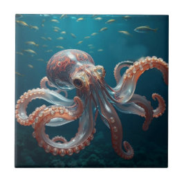 Schillernde Glas-Oktopus-Kunst | Tiefseetiere Fliese