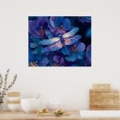 Schillernde Libelle Farbige Blumen Poster (Küche)