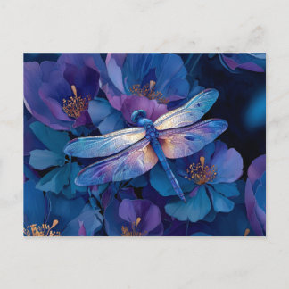 Schillernde Libelle Farbige Blumen Postkarte
