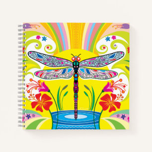 Schillernde Libelle und Wildblumen Notizblock