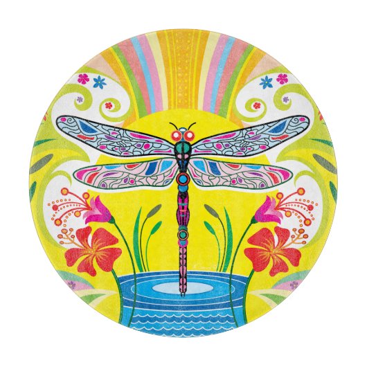 Schillernde Libelle und Wildblumen Schneidebrett (Vorderseite)