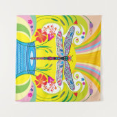 Schillernde Libelle und Wildblumen Wandteppich (Vorderseite (Horizontal))