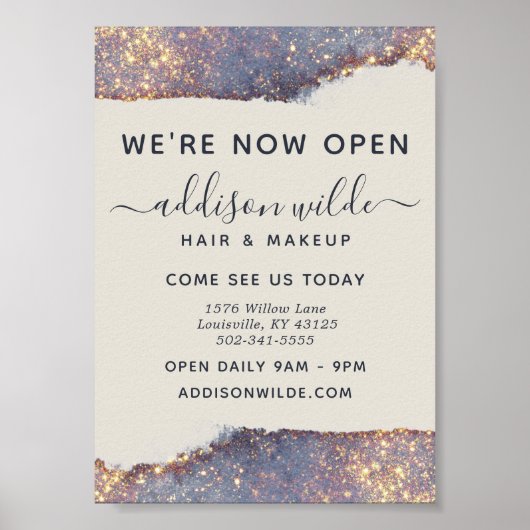 Schillernde Lila Gold Glam Glitter Geschäftseröffn Poster (Vorne)