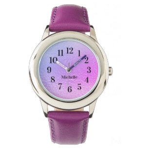 Schillernde lila rosa Perlen-Name-Uhr Armbanduhr