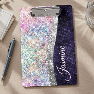 schillernde lila silberne falsche Glitter-Monogram Klemmbrett