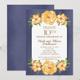 Schillernde Marineblau 10. Hochzeitstag Einladung