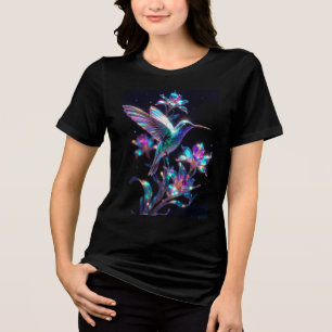 Schillernde Neon-Kolibri-Kristallblumen Tri-Blend Shirt