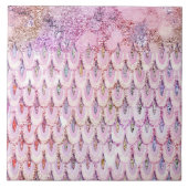 Schillernde rosa Glitzer-Meerjungfrau-Fisch-Skalen Fliese (Vorderseite)