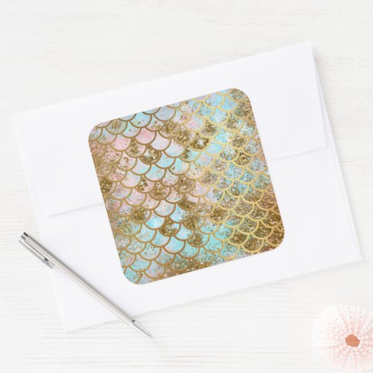 Schillernde rosa quadratischer aufkleber (Umschlag)