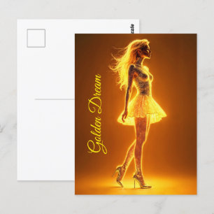 Schillernde Schönheit in stilvoller goldener Kleid Postkarte