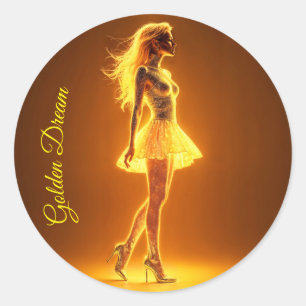 Schillernde Schönheit in stilvoller goldener Kleid Runder Aufkleber
