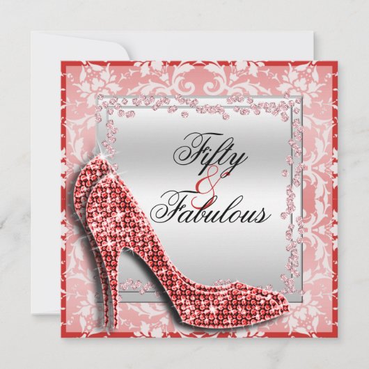 Schillernde Stilette, Diamanten u. Damast Einladung (Vorderseite)