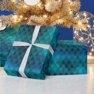 Schillernde Türkis- & Glitzer-Drachenschuppen Geschenkpapier