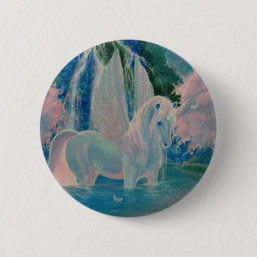 "Schillernde Welt" Winged Unicorn-Abzeichen/Knopf Button (Vorderseite)