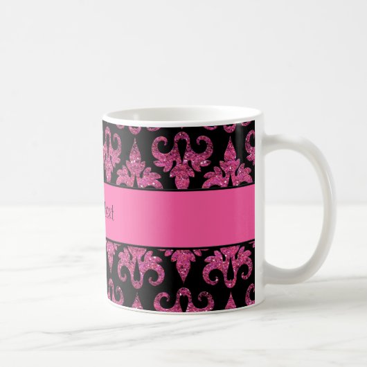 Schillernder funkelnd heißes Rosa-Glitzer-Damast Kaffeetasse (Rechts)