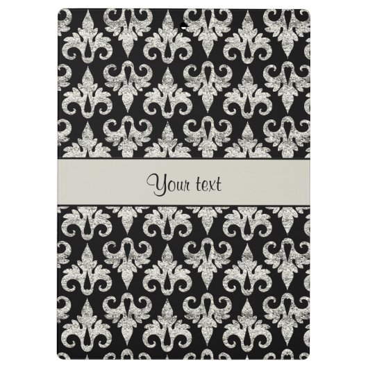 Schillernder funkelnd silberner Glitzer-Damast Klemmbrett (Rückseite)