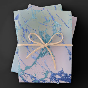 Schillernder Marmor   Holografischer staubblauer R Geschenkpapier Set
