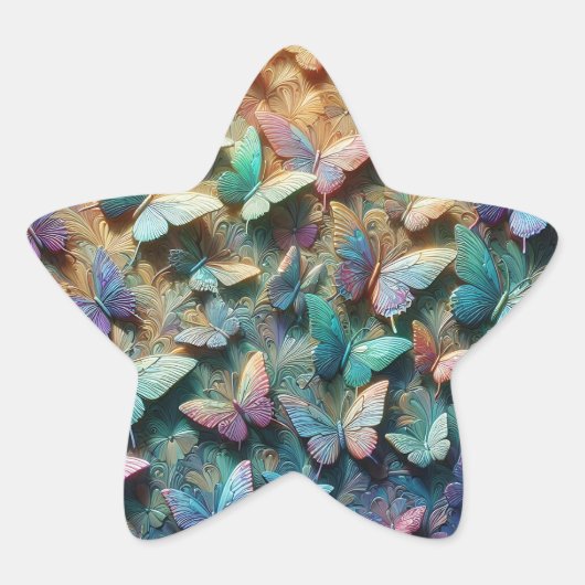 Schillernder Schmetterlingsgarten Stern-Aufkleber (Vorderseite)