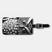 Schillernder schwarzer Eulen-Entwurf mit Gepäckanhänger (Vorderseite horizontal)