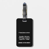 Schillernder schwarzer Eulen-Entwurf mit Gepäckanhänger (Rückseite vertikal)