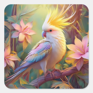 Schillerndes Flügel-Nymphensittich-Fantasie-Vogel Quadratischer Aufkleber