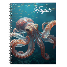 Schillerndes Glas-Oktopus-Kunstwerk | Personalisie Notizblock
