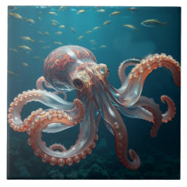 Schillerndes Glas-Oktopus-Kunstwerk | Tiefseetiere Fliese