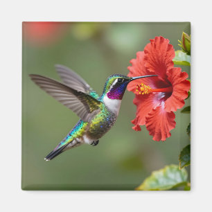 Schillerndes Kolibri-Hibiskus-Blumenporträt Magnet