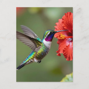 Schillerndes Kolibri-Hibiskus-Blumenporträt Postkarte