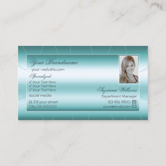 SchimmerAquamarin mit Diamanten und Foto Beruflich Visitenkarte (Rückseite)