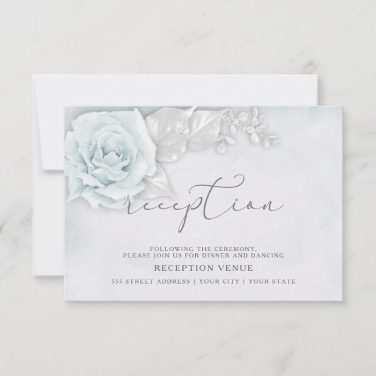Schimmerblau und Weiß Roses Empfang Einladung (Vorderseite)