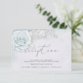 Schimmerblau und Weiß Roses Empfang Einladung (Stehend Vorderseite)