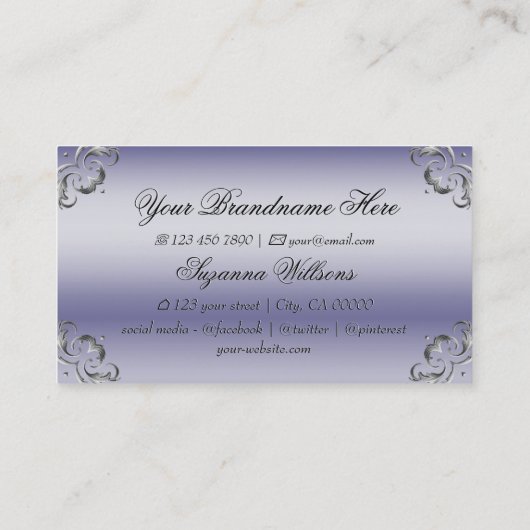 Schimmerblaue Silber-Dekoration mit Logo Prächtige Visitenkarte (Rückseite)