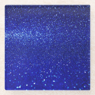 Schimmerblauer Glitzer Leinwand Glasuntersetzer