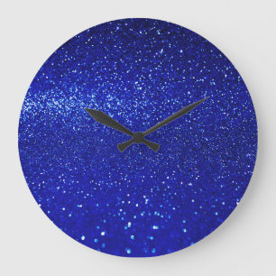 Schimmerblauer Glitzer Leinwand Große Wanduhr