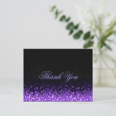 Schimmerende Lila Glitzer Black Danke Postcard Postkarte (Stehend Vorderseite)