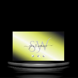 Schimmergelbes Silberglanz-Sparkling-Karo-Monogram Visitenkarte