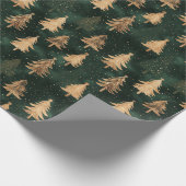 Schimmergolden und reichlich grüner Weihnachtsbaum Geschenkpapier (Ecke)