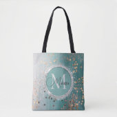 Schimmergoldsteine auf Aquamarinem Monogramm Tasche (Vorderseite)