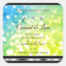 Schimmergrün-Glitzer-Produktkennzeichnung Diamante Quadratischer Aufkleber