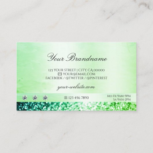 Schimmergrüner Aquamariner Glitzer mit Beruflichem Visitenkarte (Rückseite)