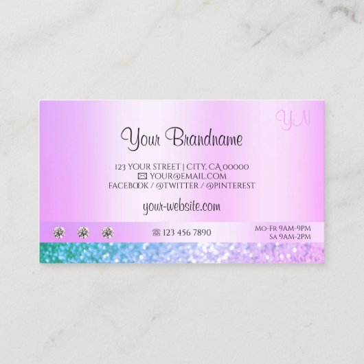 Schimmerhellrosa, Aquamariner Glitzer Monogramm Pa Visitenkarte (Rückseite)