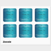Schimmerly Aquamarin mit Glitzer Initials Product  Quadratischer Aufkleber (Blatt)