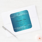 Schimmerly Aquamarin mit Glitzer Initials Product  Quadratischer Aufkleber (Umschlag)
